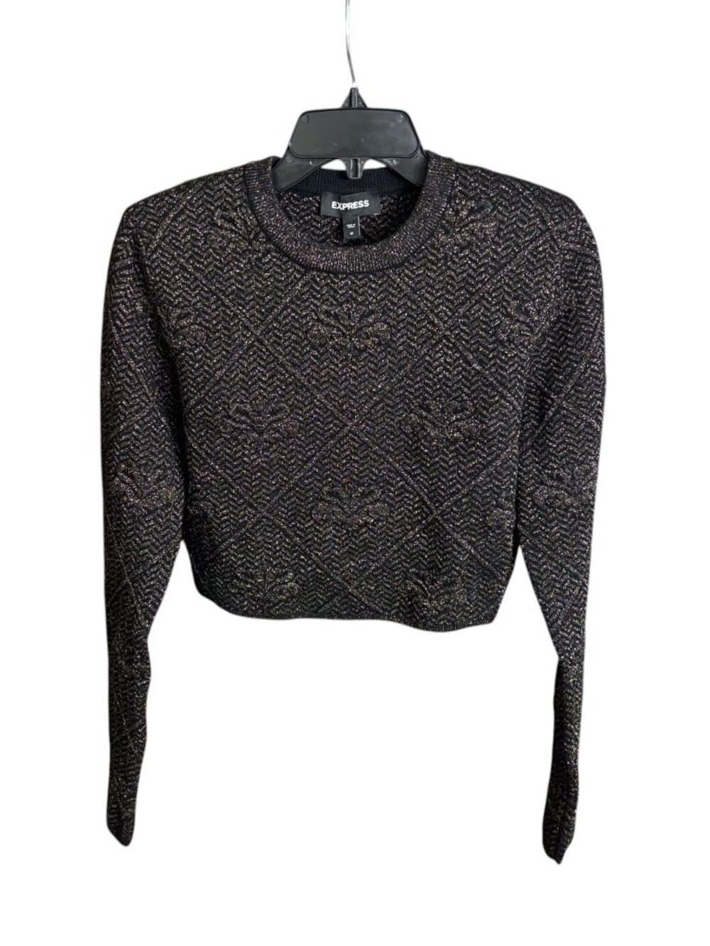 Express Cropped Sweater Black Gold Size Medium NWT
